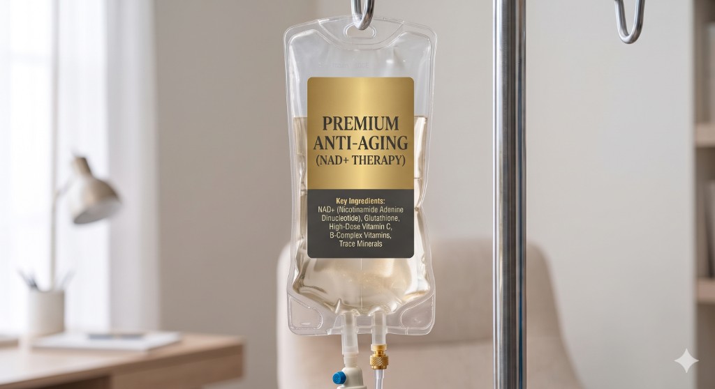 Premium anti-aging NAD+ therapy IV infusion bag
